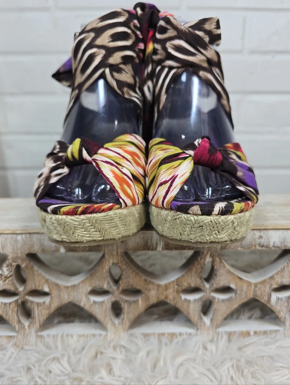 a.n.a Wedge Espadrille Sandals with Multicolor Scarf Strap Size 6.5